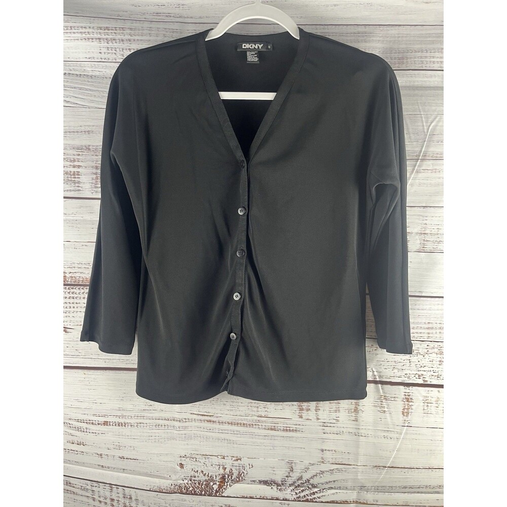 DKNY Button Up Cardigan Women’s Small Black 3/4 Sleeves